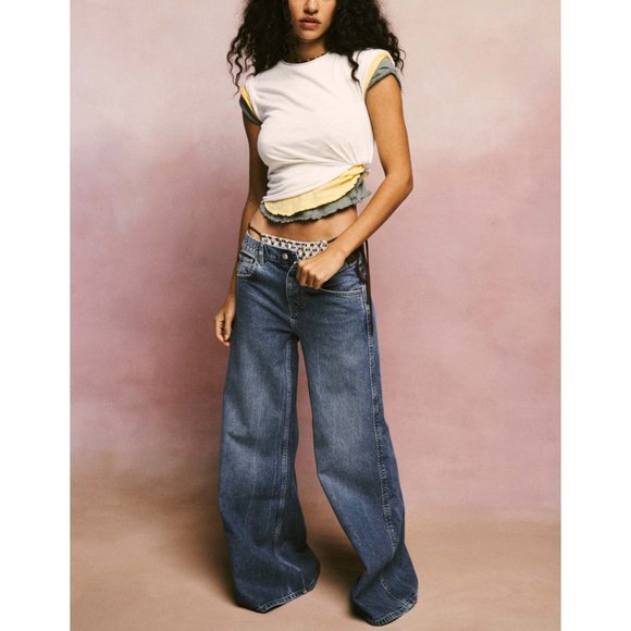 Free People Lovefool Low Rise Jeans / Blue Jade we the free size 32 - Picture 14 of 16